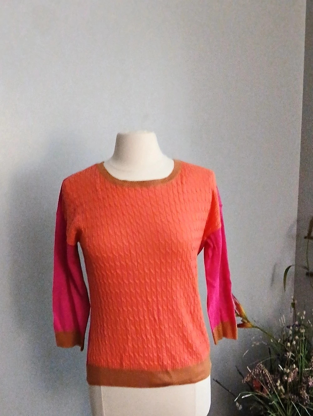 Worthington Color Block Knit Sweater in Pink & Orange Size Large NWT